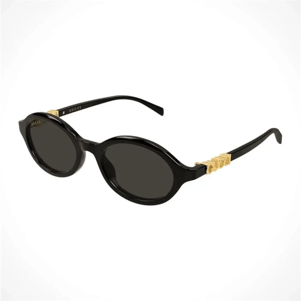 New GUCCI Sunglasses Black 51-19-140mm Slim Round Oval Gold Metal Logo Womens